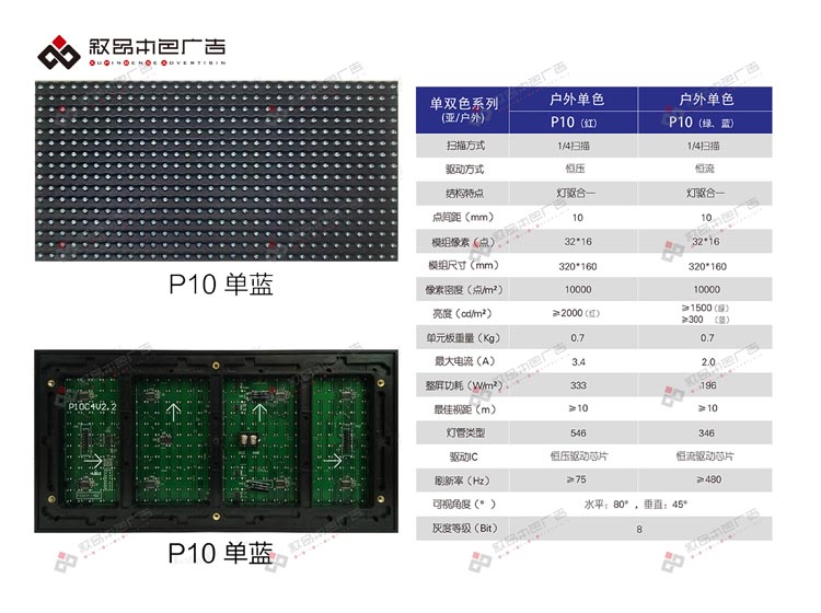 户外P10单蓝色LED显示屏图片